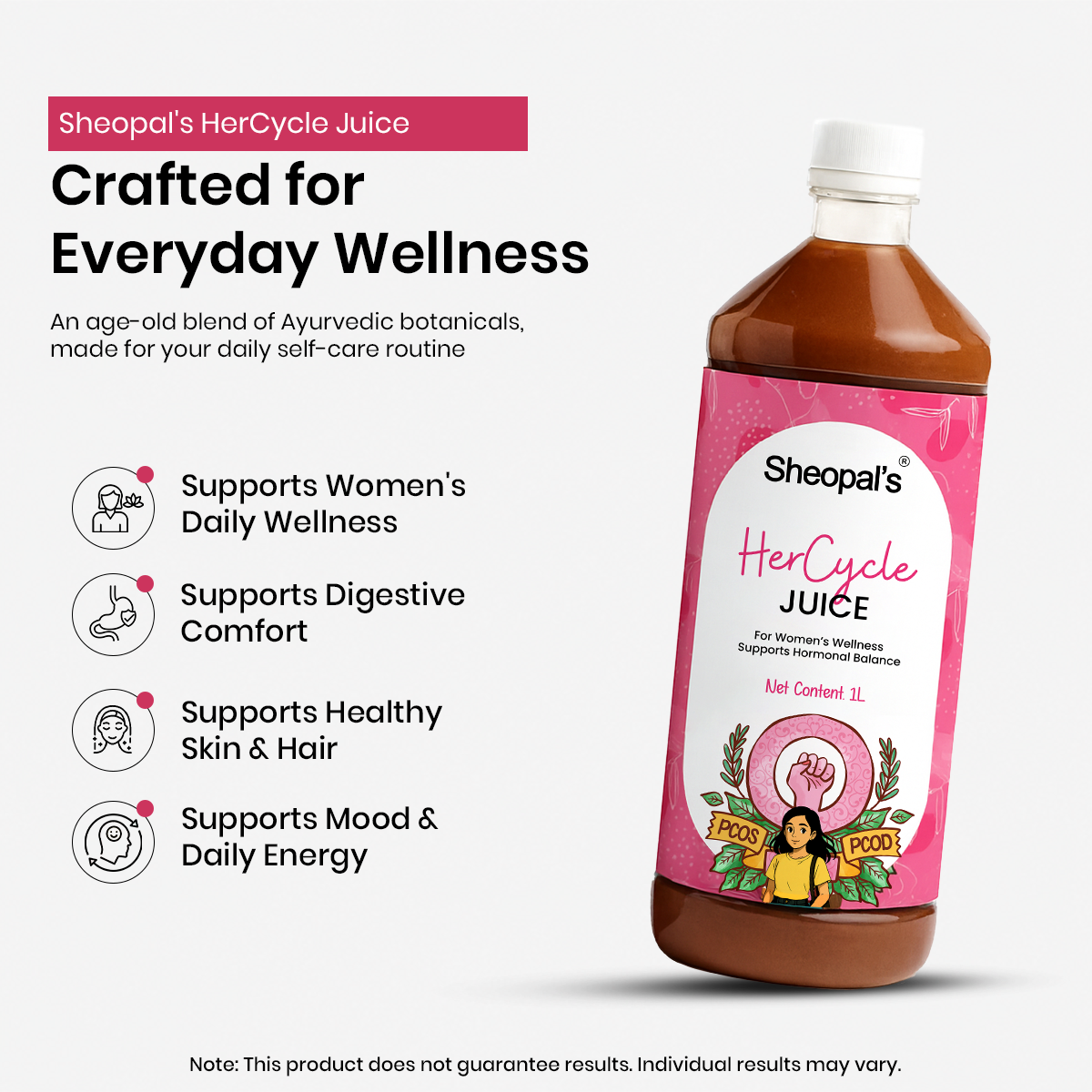 HerCycle Juice with Ashoka Chhal & Daruharidra | Ayurvedic Herbal Juice for Women | 1L